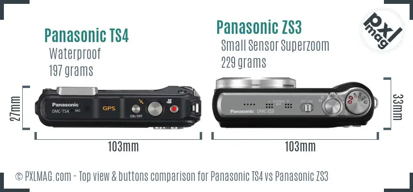 Panasonic TS4 vs Panasonic ZS3 top view buttons comparison
