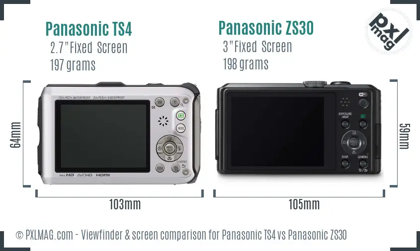 Panasonic TS4 vs Panasonic ZS30 Screen and Viewfinder comparison