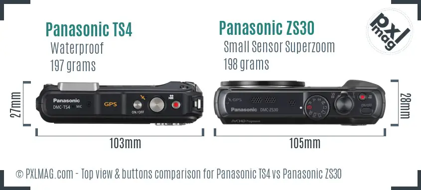 Panasonic TS4 vs Panasonic ZS30 top view buttons comparison