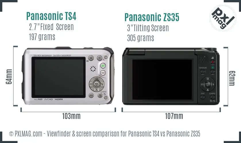Panasonic TS4 vs Panasonic ZS35 Screen and Viewfinder comparison