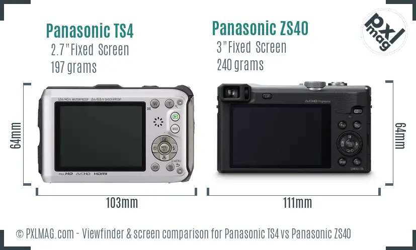 Panasonic TS4 vs Panasonic ZS40 Screen and Viewfinder comparison