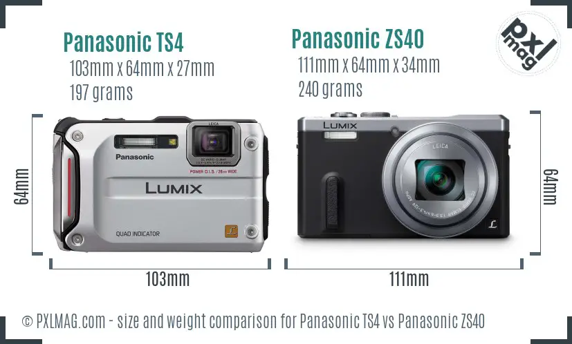 Panasonic TS4 vs Panasonic ZS40 size comparison