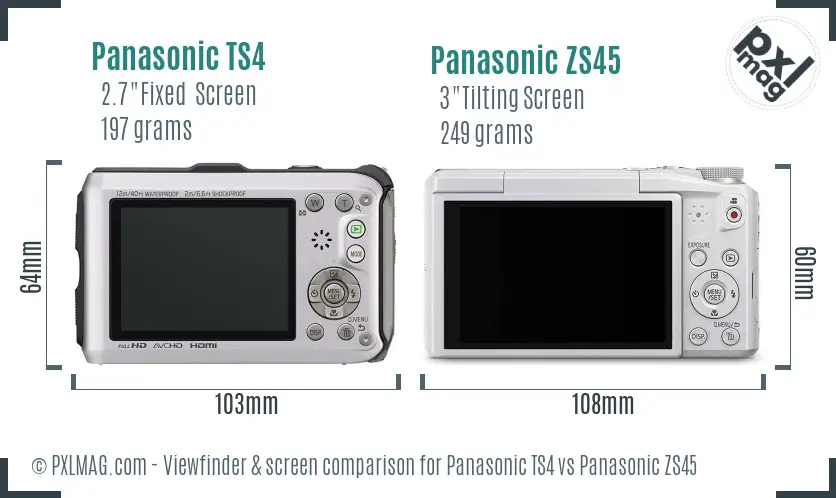 Panasonic TS4 vs Panasonic ZS45 Screen and Viewfinder comparison