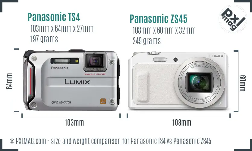 Panasonic TS4 vs Panasonic ZS45 size comparison