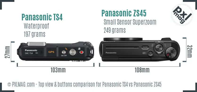 Panasonic TS4 vs Panasonic ZS45 top view buttons comparison