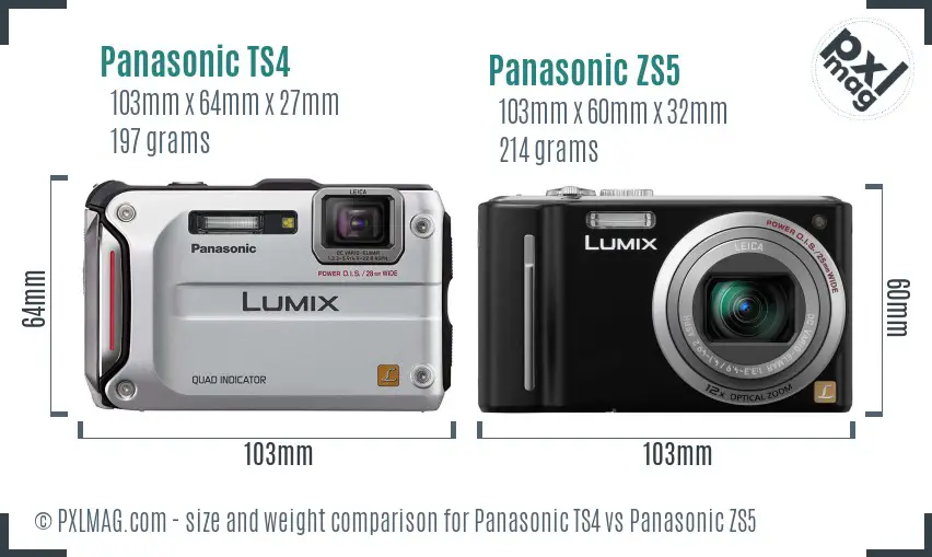 Panasonic TS4 vs Panasonic ZS5 size comparison