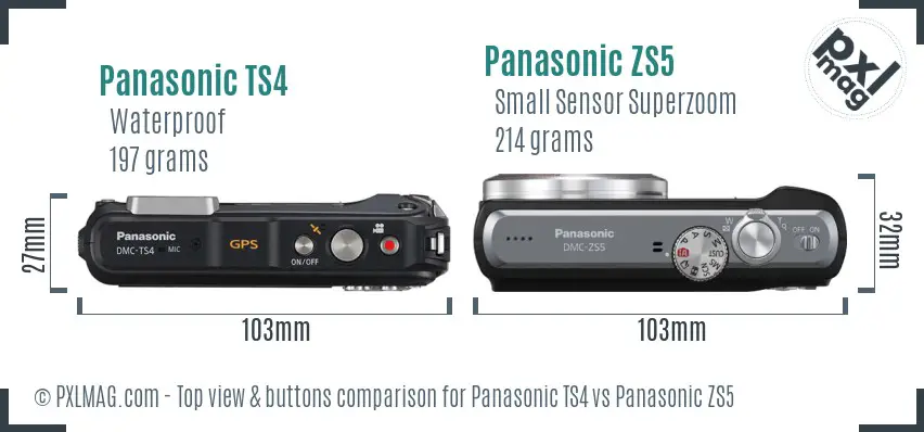 Panasonic TS4 vs Panasonic ZS5 top view buttons comparison