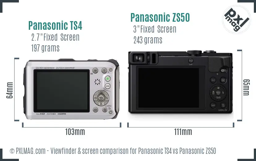 Panasonic TS4 vs Panasonic ZS50 Screen and Viewfinder comparison