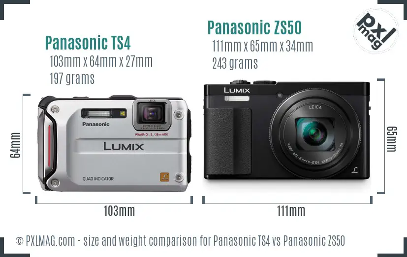 Panasonic TS4 vs Panasonic ZS50 size comparison