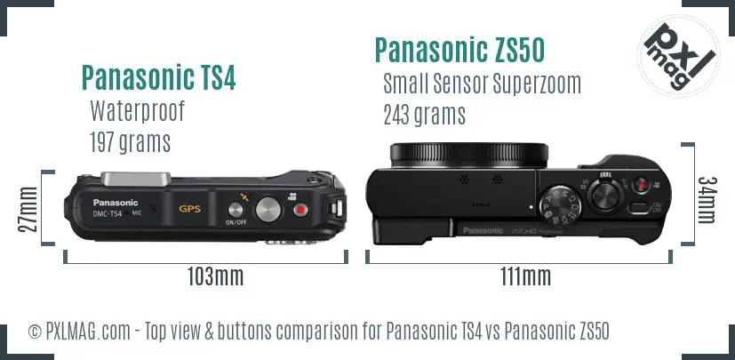 Panasonic TS4 vs Panasonic ZS50 top view buttons comparison