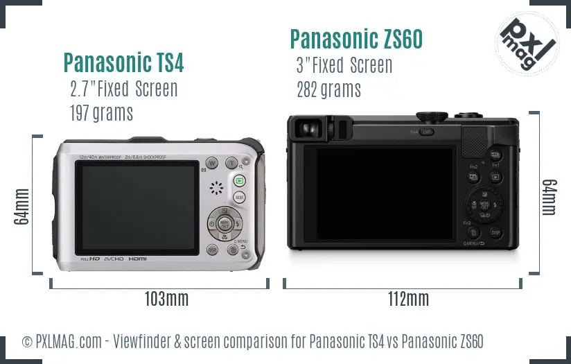 Panasonic TS4 vs Panasonic ZS60 Screen and Viewfinder comparison