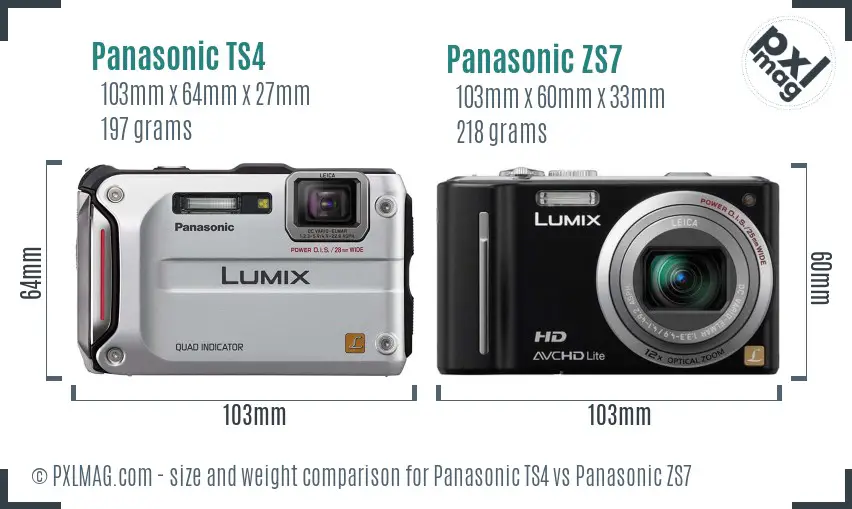 Panasonic TS4 vs Panasonic ZS7 size comparison