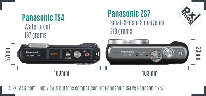 Panasonic TS4 vs Panasonic ZS7 top view buttons comparison