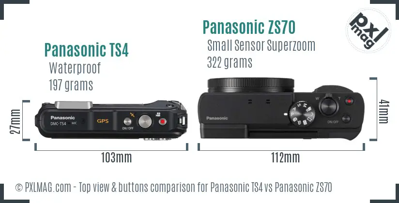 Panasonic TS4 vs Panasonic ZS70 top view buttons comparison
