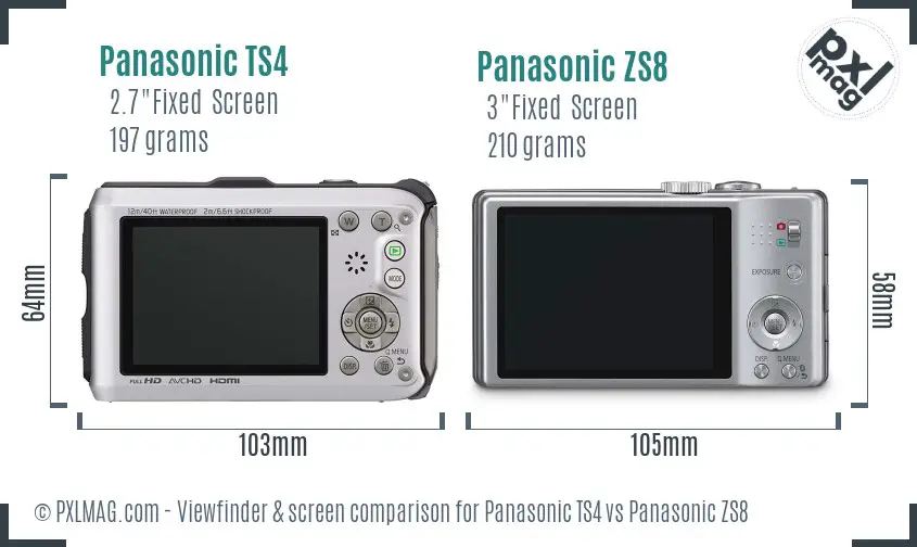 Panasonic TS4 vs Panasonic ZS8 Screen and Viewfinder comparison