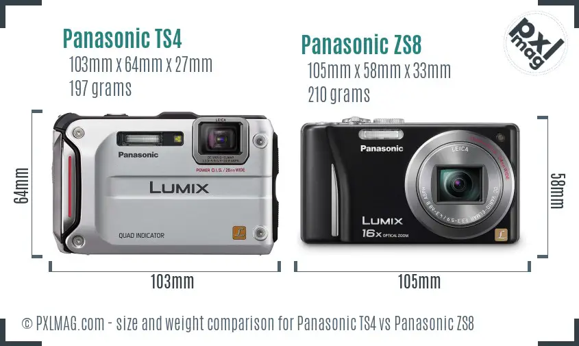 Panasonic TS4 vs Panasonic ZS8 size comparison