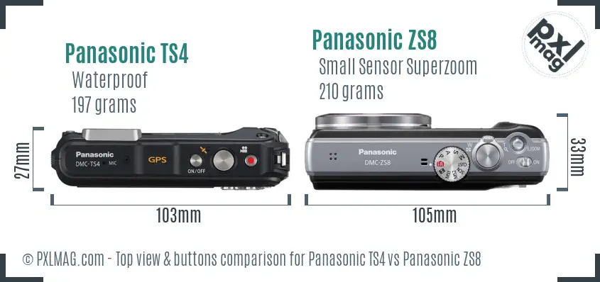 Panasonic TS4 vs Panasonic ZS8 top view buttons comparison