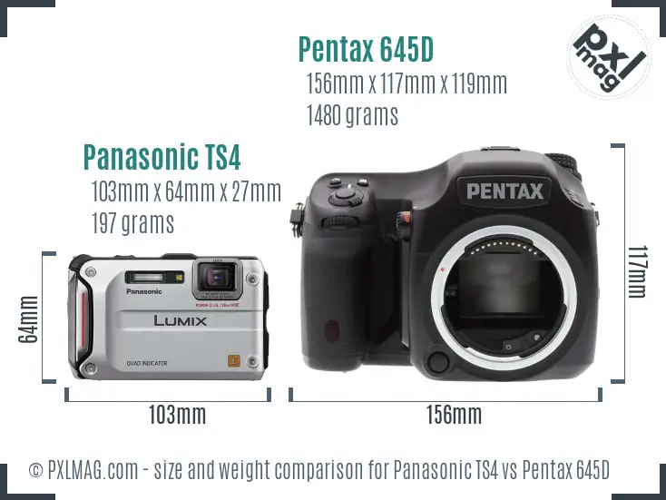 Panasonic TS4 vs Pentax 645D size comparison