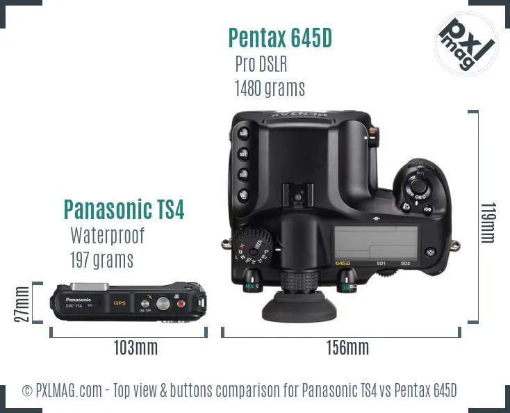 Panasonic TS4 vs Pentax 645D top view buttons comparison
