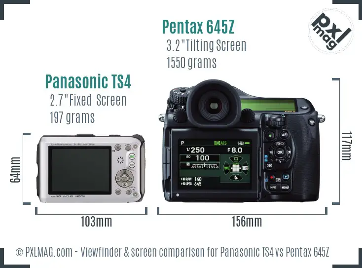 Panasonic TS4 vs Pentax 645Z Screen and Viewfinder comparison