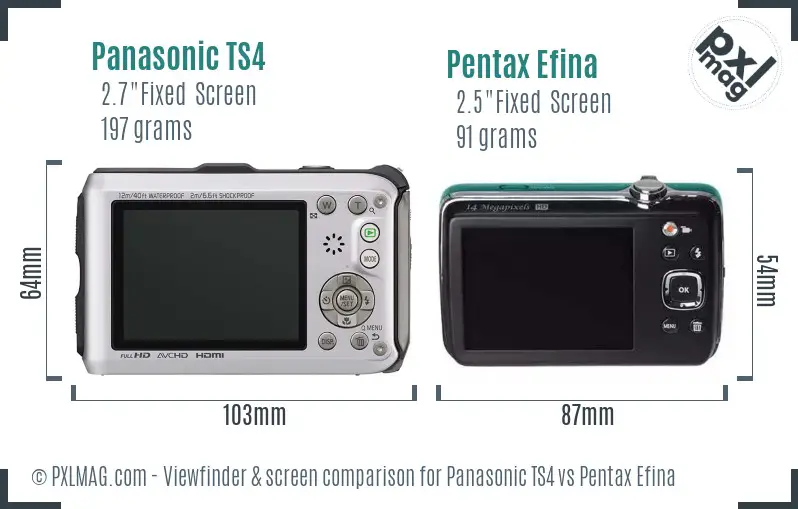 Panasonic TS4 vs Pentax Efina Screen and Viewfinder comparison