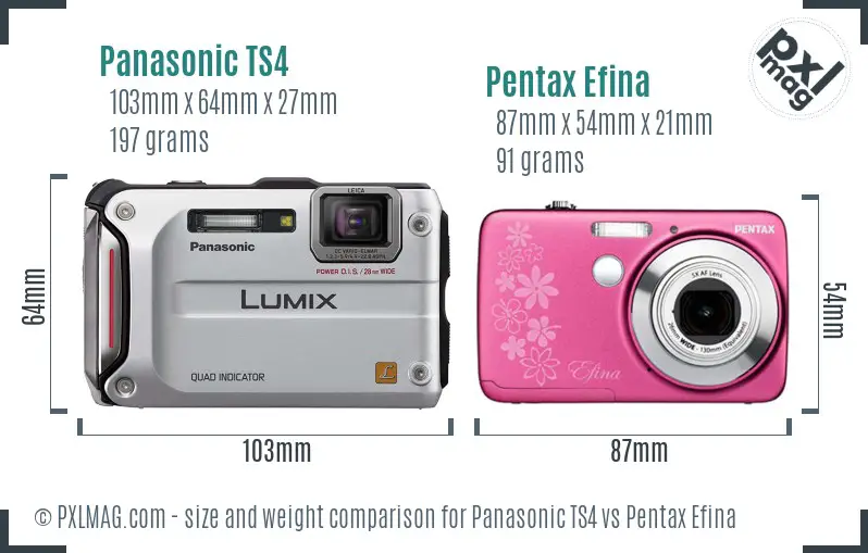 Panasonic TS4 vs Pentax Efina size comparison