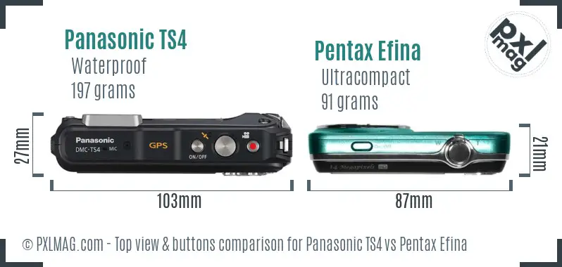 Panasonic TS4 vs Pentax Efina top view buttons comparison