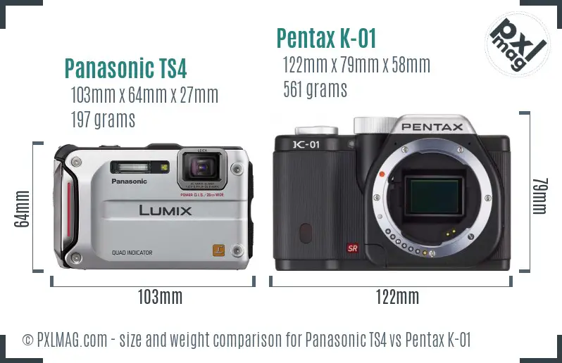 Panasonic TS4 vs Pentax K-01 size comparison