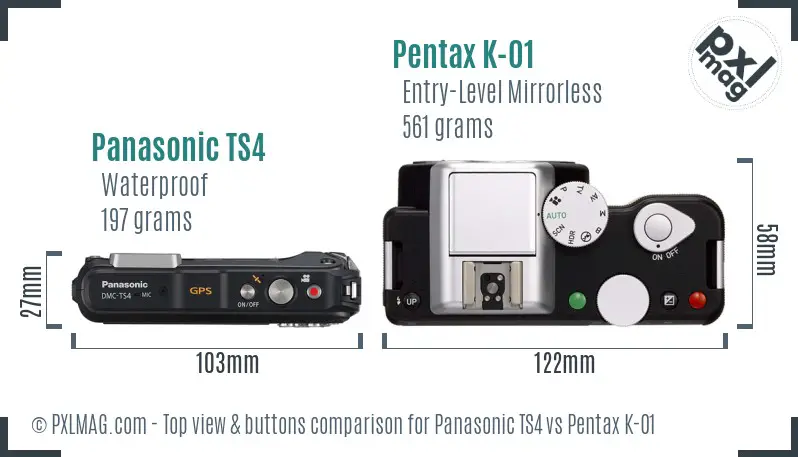 Panasonic TS4 vs Pentax K-01 top view buttons comparison