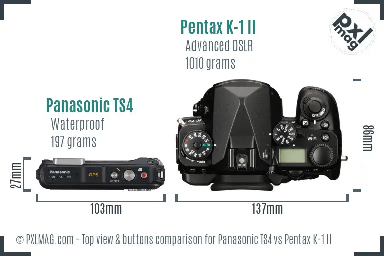 Panasonic TS4 vs Pentax K-1 II top view buttons comparison