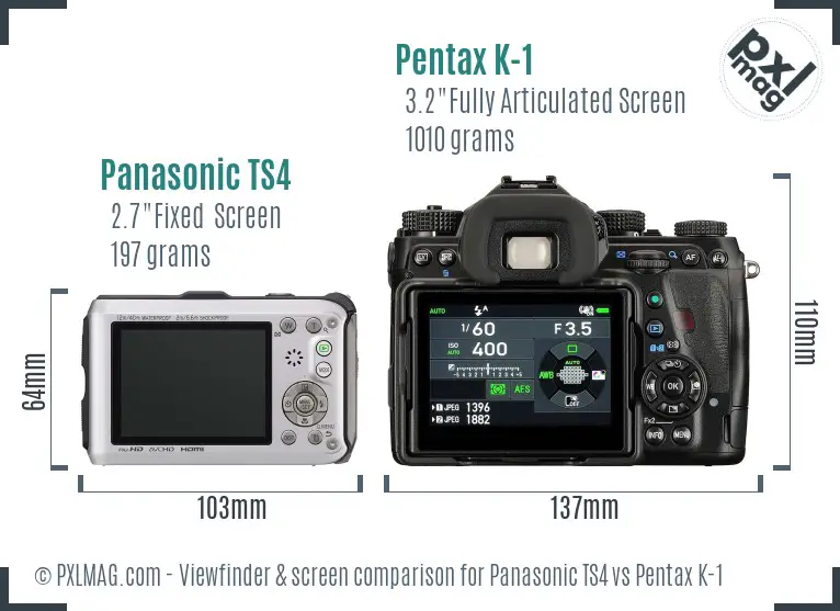 Panasonic TS4 vs Pentax K-1 Screen and Viewfinder comparison