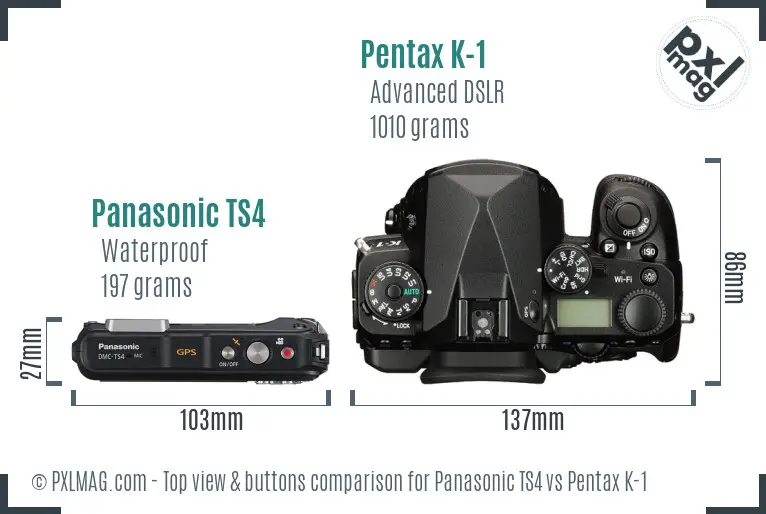Panasonic TS4 vs Pentax K-1 top view buttons comparison
