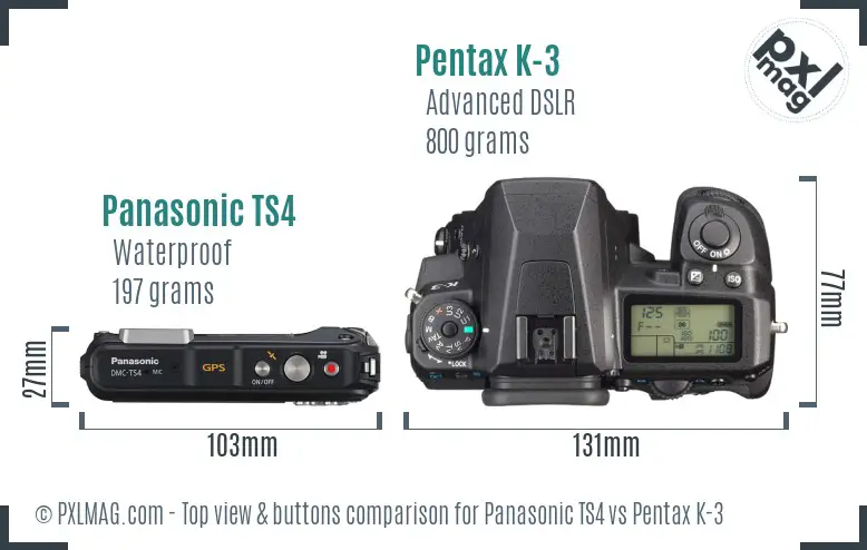 Panasonic TS4 vs Pentax K-3 top view buttons comparison