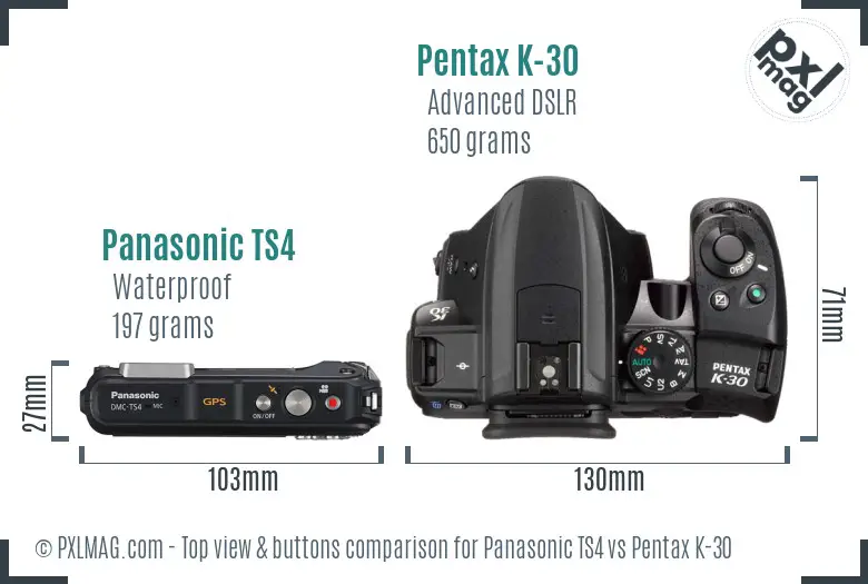 Panasonic TS4 vs Pentax K-30 top view buttons comparison
