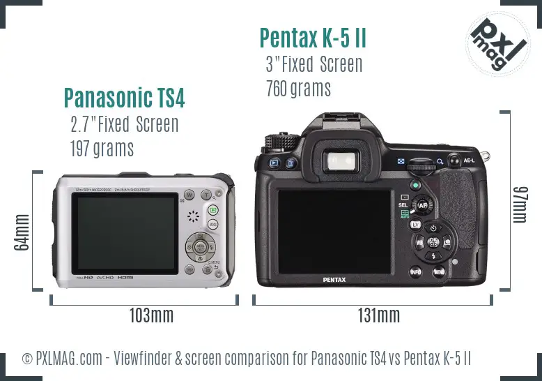 Panasonic TS4 vs Pentax K-5 II Screen and Viewfinder comparison