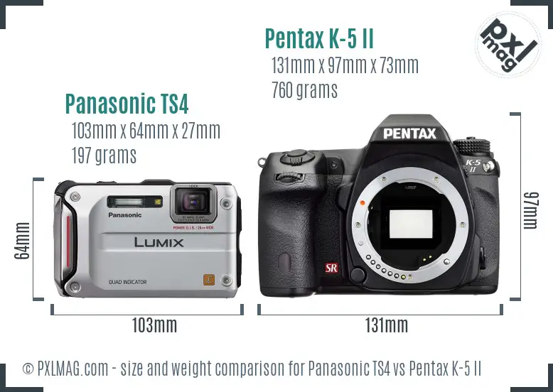 Panasonic TS4 vs Pentax K-5 II size comparison
