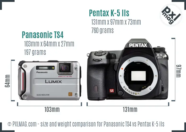 Panasonic TS4 vs Pentax K-5 IIs size comparison