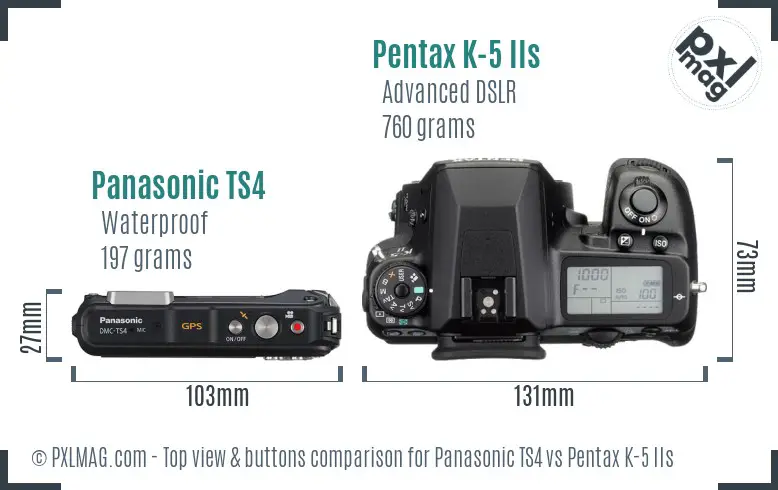 Panasonic TS4 vs Pentax K-5 IIs top view buttons comparison