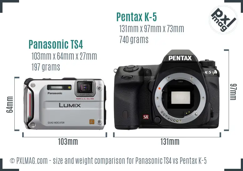 Panasonic TS4 vs Pentax K-5 size comparison