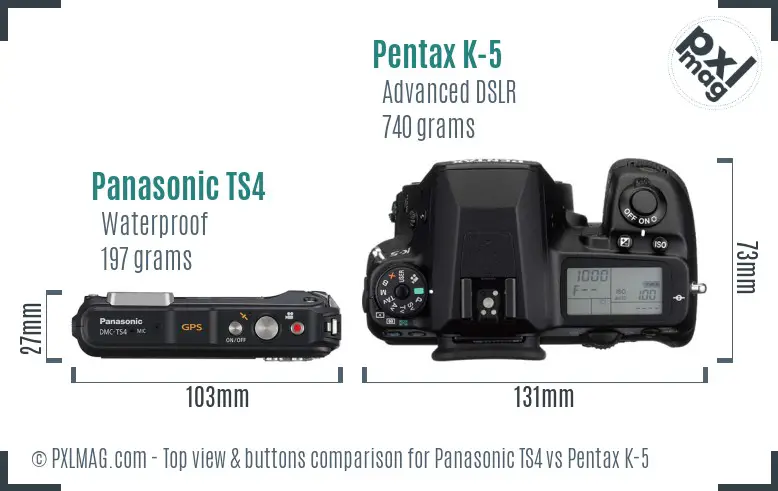 Panasonic TS4 vs Pentax K-5 top view buttons comparison