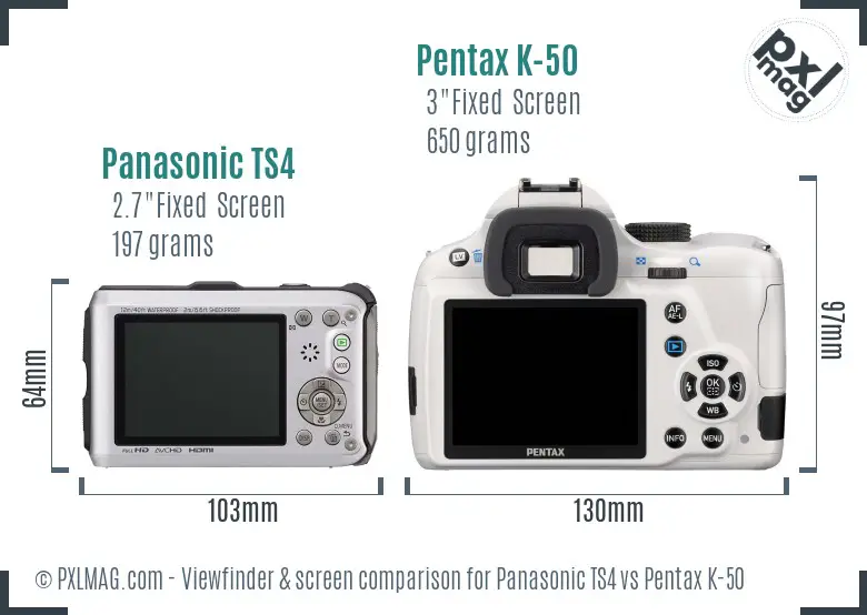 Panasonic TS4 vs Pentax K-50 Screen and Viewfinder comparison