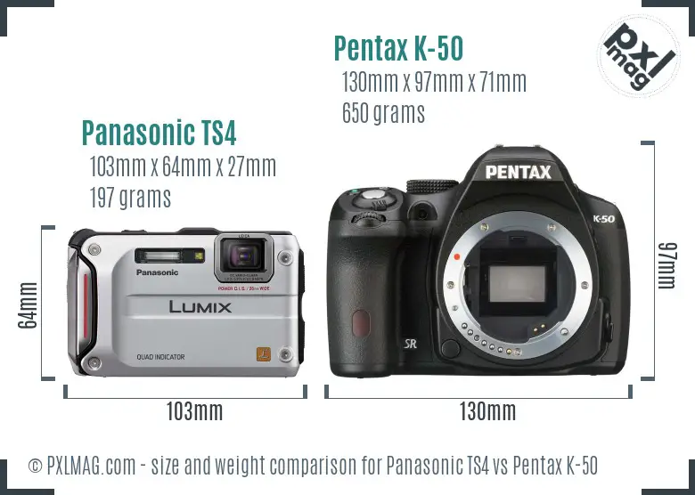 Panasonic TS4 vs Pentax K-50 size comparison