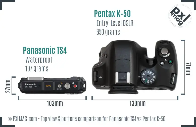 Panasonic TS4 vs Pentax K-50 top view buttons comparison