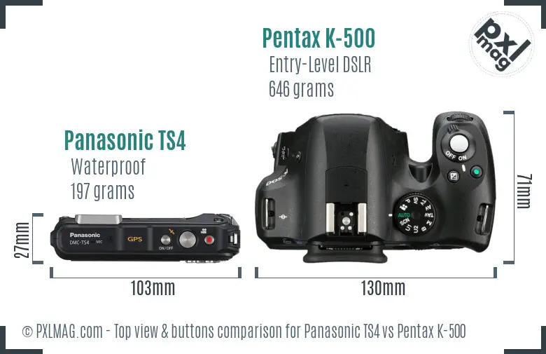 Panasonic TS4 vs Pentax K-500 top view buttons comparison