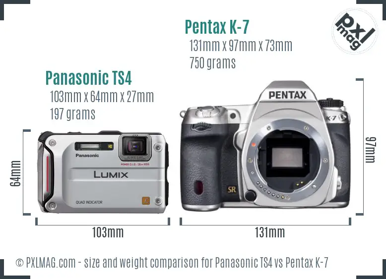 Panasonic TS4 vs Pentax K-7 size comparison