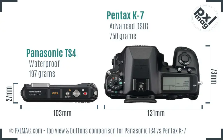 Panasonic TS4 vs Pentax K-7 top view buttons comparison