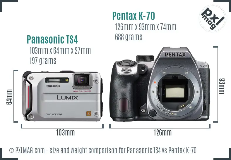 Panasonic TS4 vs Pentax K-70 size comparison