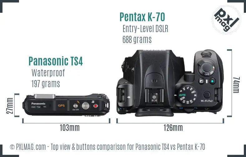Panasonic TS4 vs Pentax K-70 top view buttons comparison