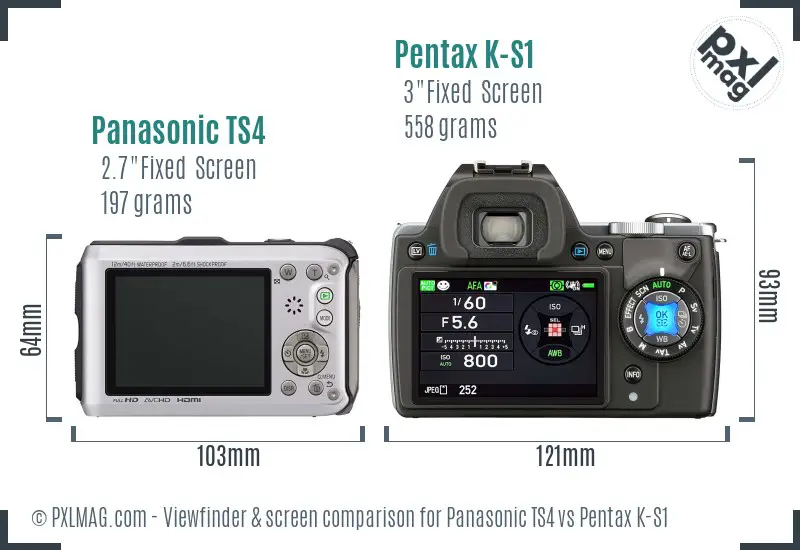 Panasonic TS4 vs Pentax K-S1 Screen and Viewfinder comparison