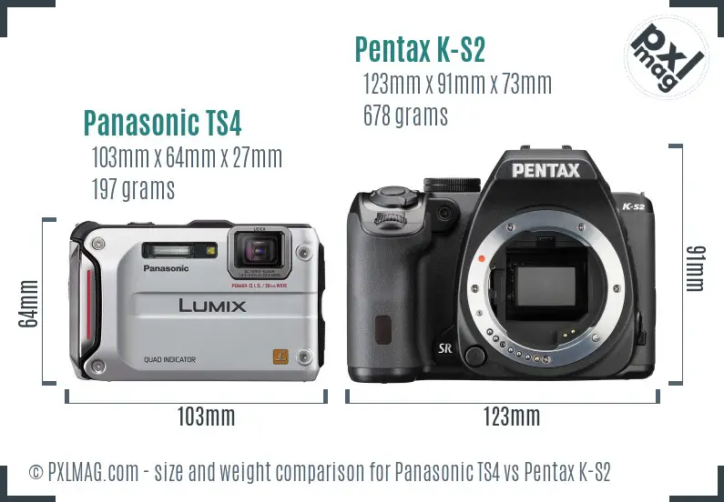 Panasonic TS4 vs Pentax K-S2 size comparison